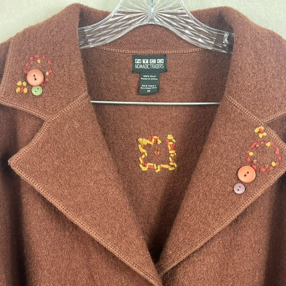 Nomadic Traders Blazer Jacket Women's Size M Brown 100% Wool Embroidered - Picture 6 of 10